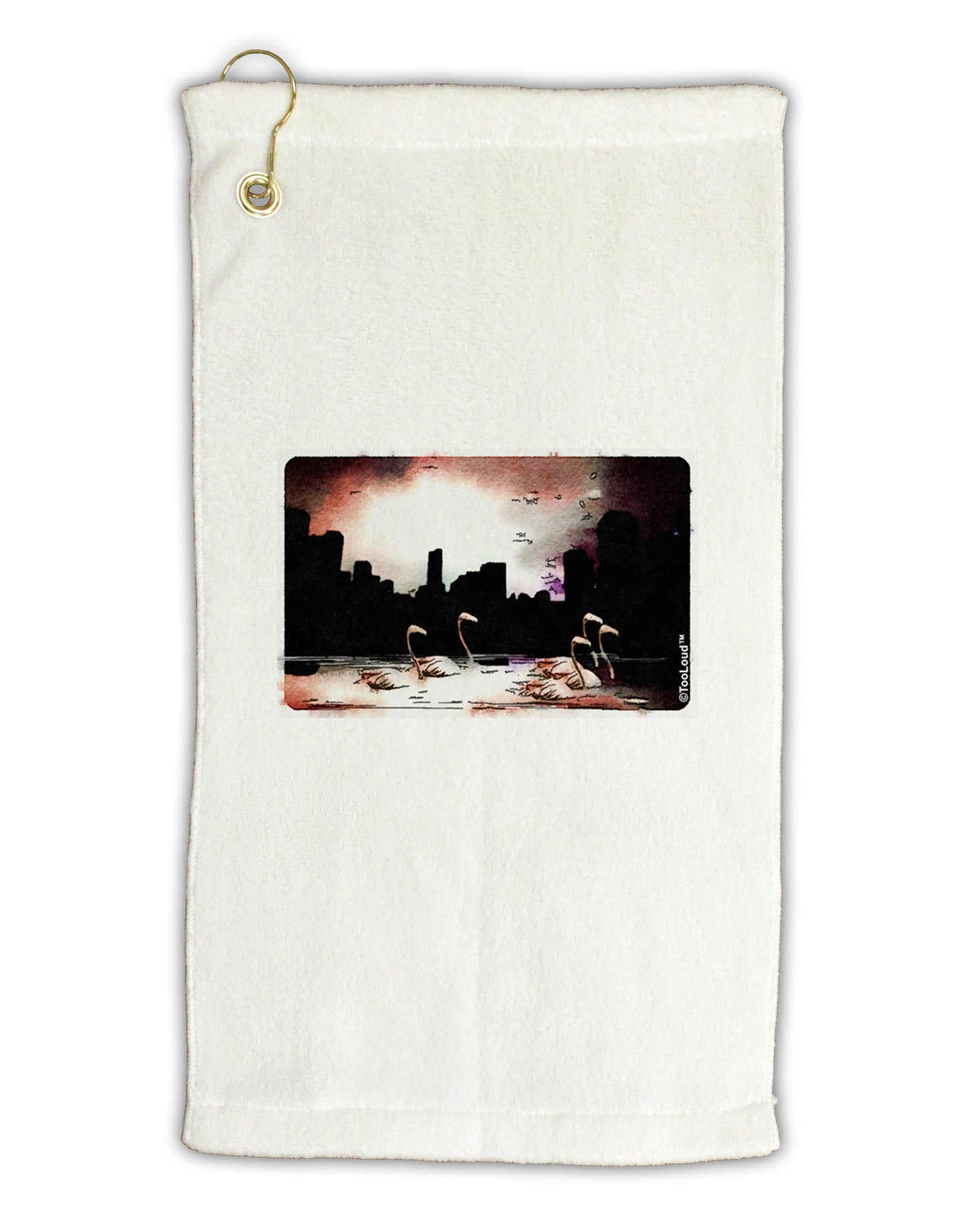 Nighttime Flamingos Micro Terry Gromet Golf Towel 11"x19-Golf Towel-TooLoud-White-Davson Sales