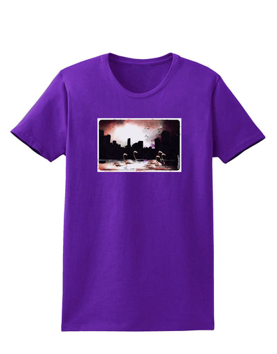 Nighttime Flamingos Womens Dark T-Shirt-TooLoud-Purple-X-Small-Davson Sales