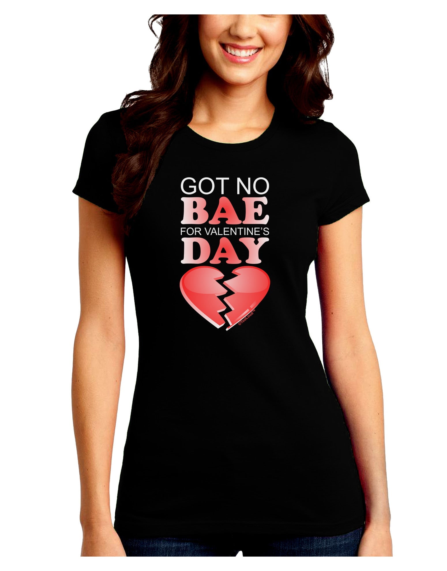 No Bae For Valentine's Day Juniors Petite Crew Dark T-Shirt-T-Shirts Juniors Tops-TooLoud-Black-Juniors Fitted Small-Davson Sales