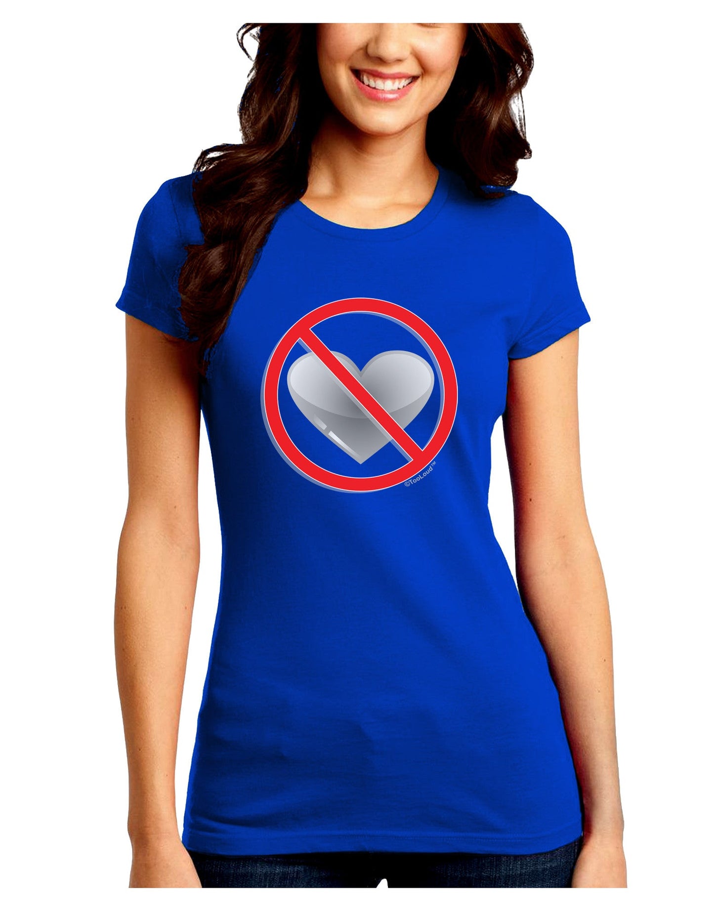 No Love Symbol Juniors Petite Crew Dark T-Shirt-T-Shirts Juniors Tops-TooLoud-Royal-Blue-Juniors Fitted Small-Davson Sales