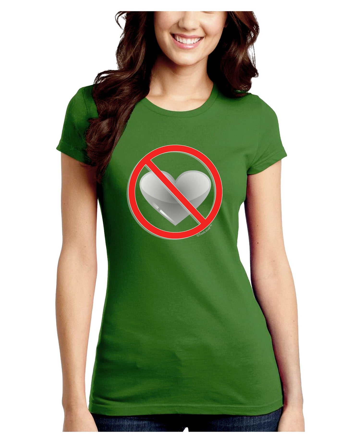 No Love Symbol Juniors Petite Crew Dark T-Shirt-T-Shirts Juniors Tops-TooLoud-Kiwi-Green-Juniors Fitted Small-Davson Sales