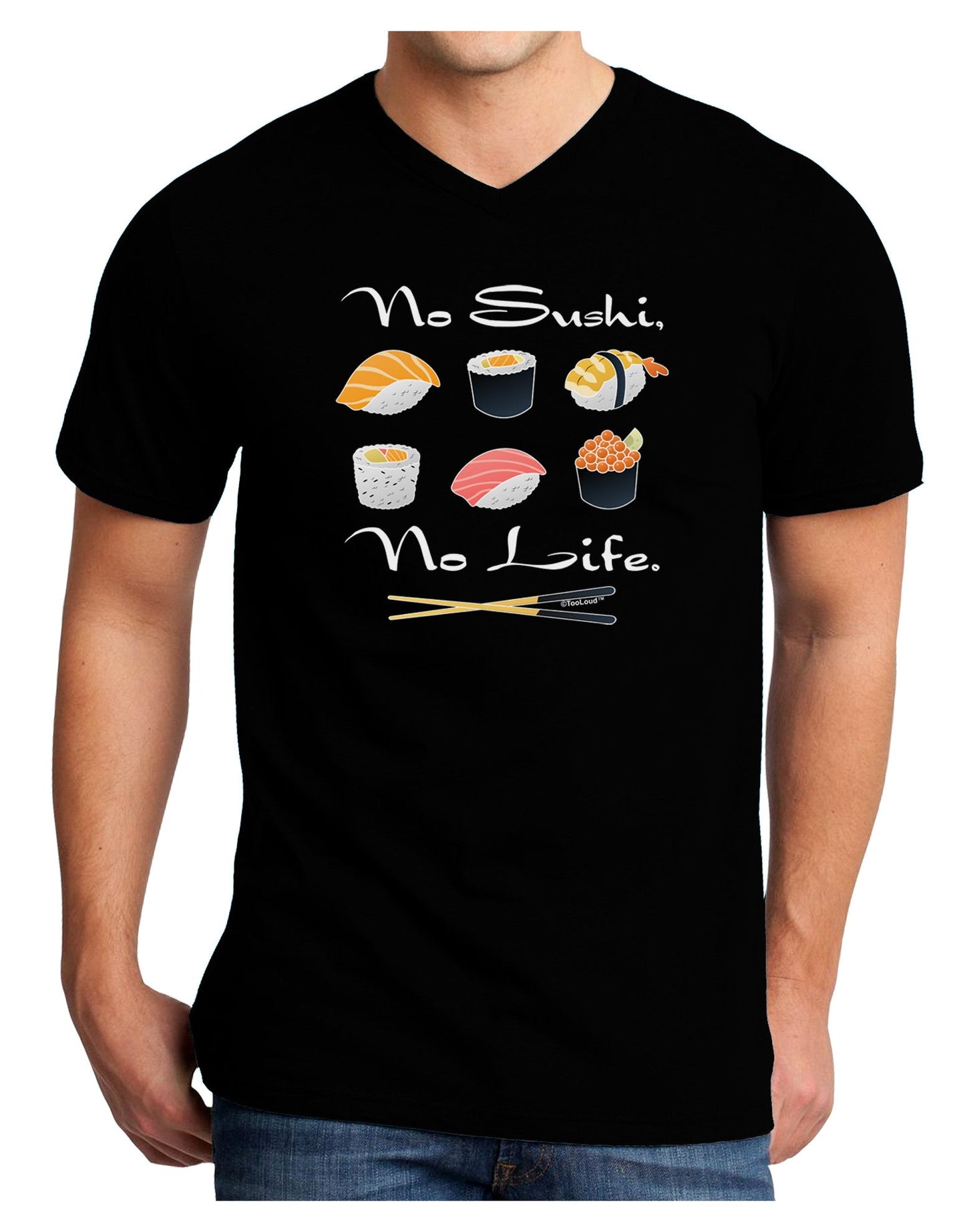 No Sushi No Life Adult Dark V-Neck T-Shirt-Mens V-Neck T-Shirt-TooLoud-Black-Small-Davson Sales