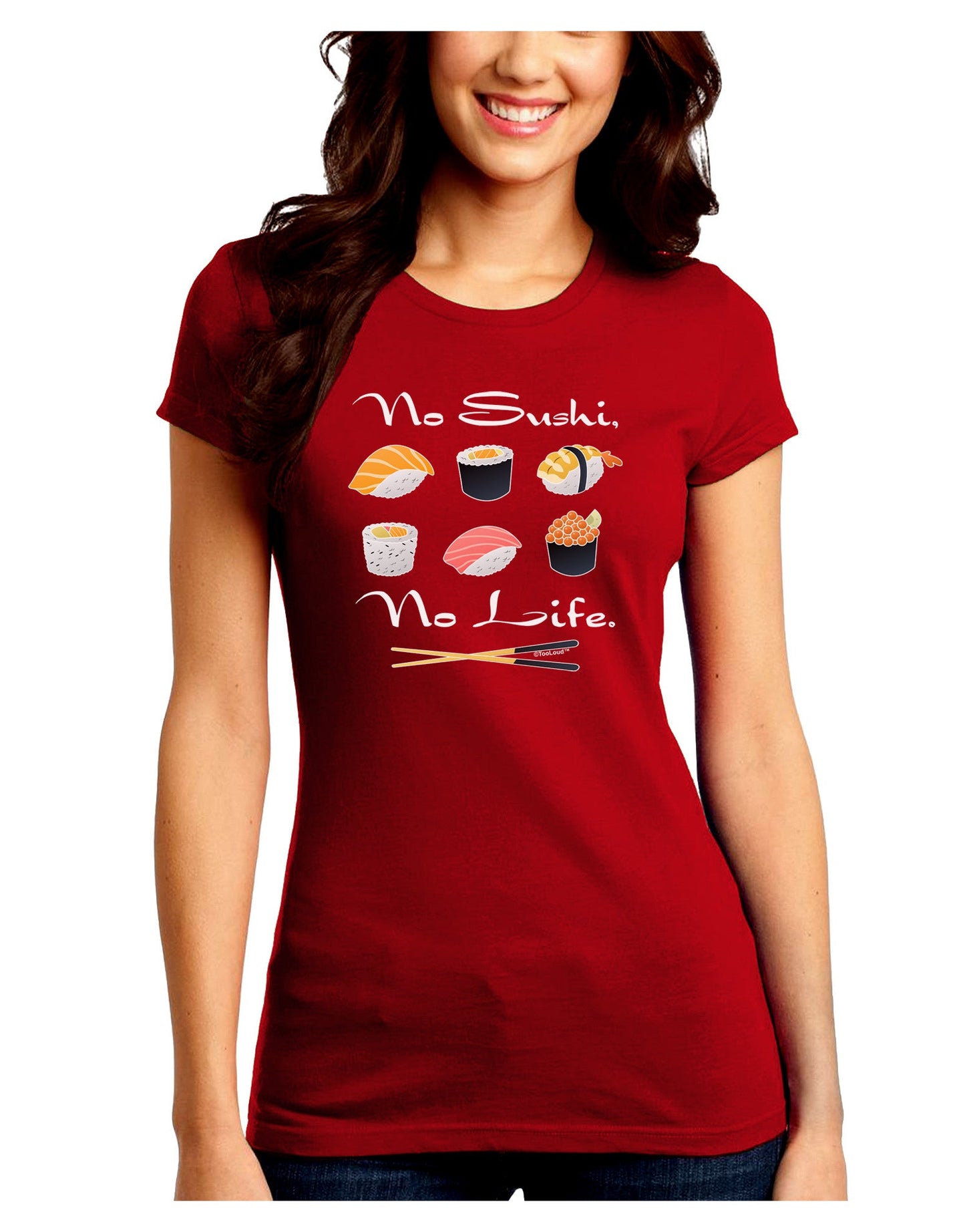 No Sushi No Life Juniors Petite Crew Dark T-Shirt-T-Shirts Juniors Tops-TooLoud-Red-Juniors Fitted Small-Davson Sales