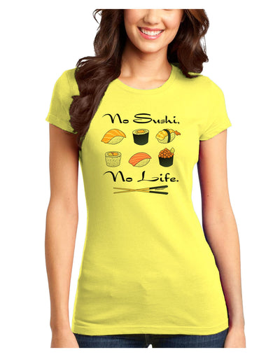 No Sushi No Life Juniors Petite T-Shirt-T-Shirts Juniors Tops-TooLoud-Yellow-Juniors Fitted X-Small-Davson Sales