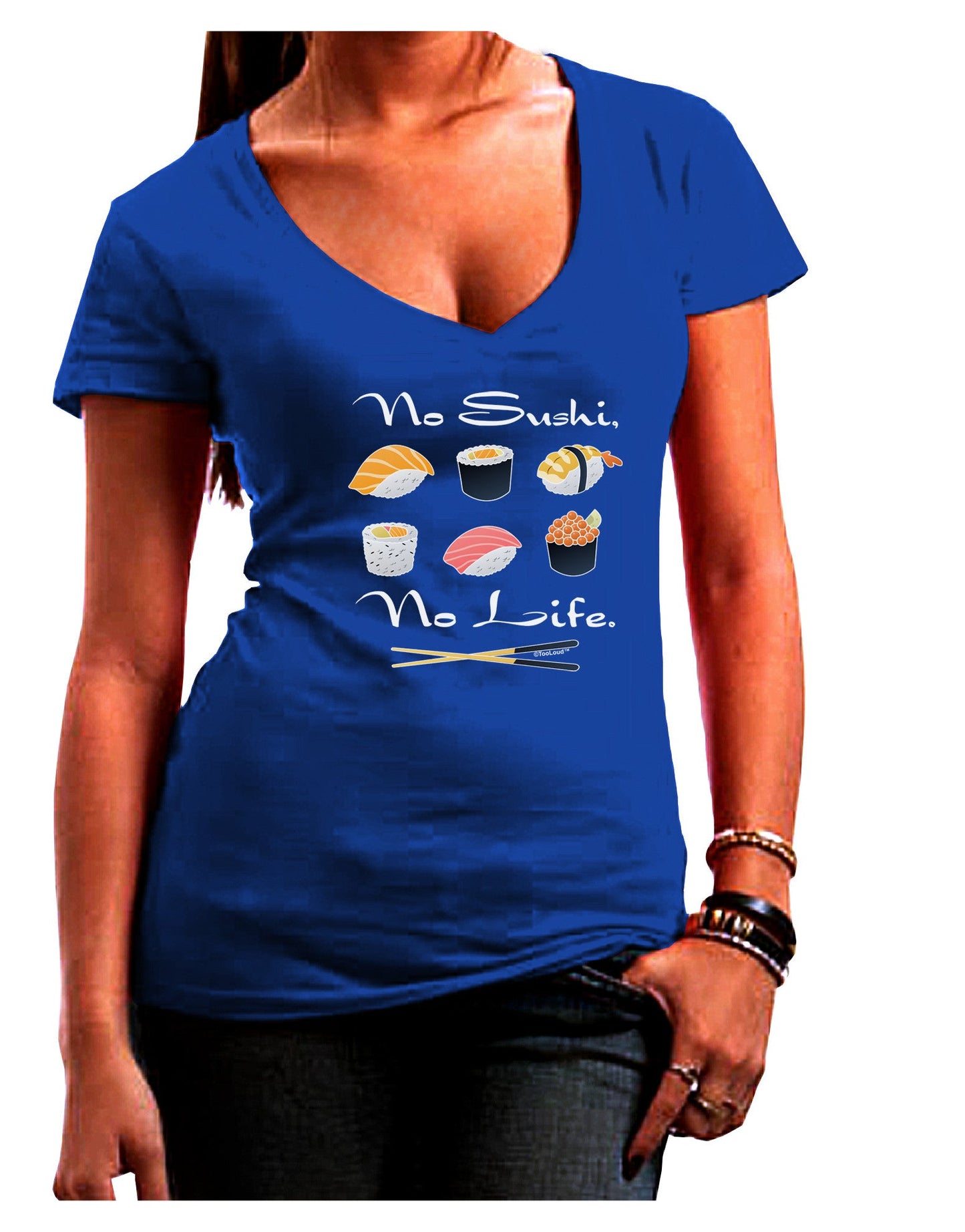 No Sushi No Life Womens V-Neck Dark T-Shirt-Womens V-Neck T-Shirts-TooLoud-Royal-Blue-Juniors Fitted Small-Davson Sales