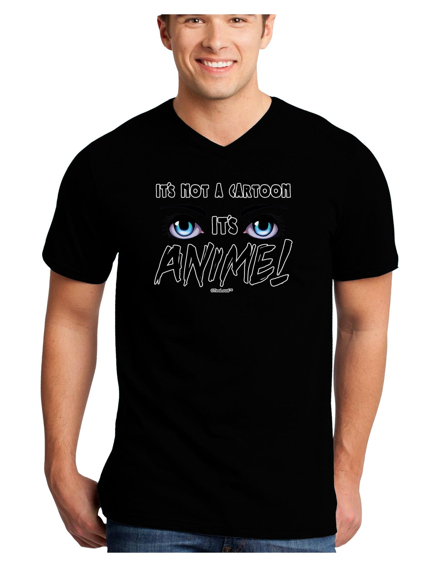 Not A Cartoon Eyes Blue Adult Dark V-Neck T-Shirt-TooLoud-Black-Small-Davson Sales