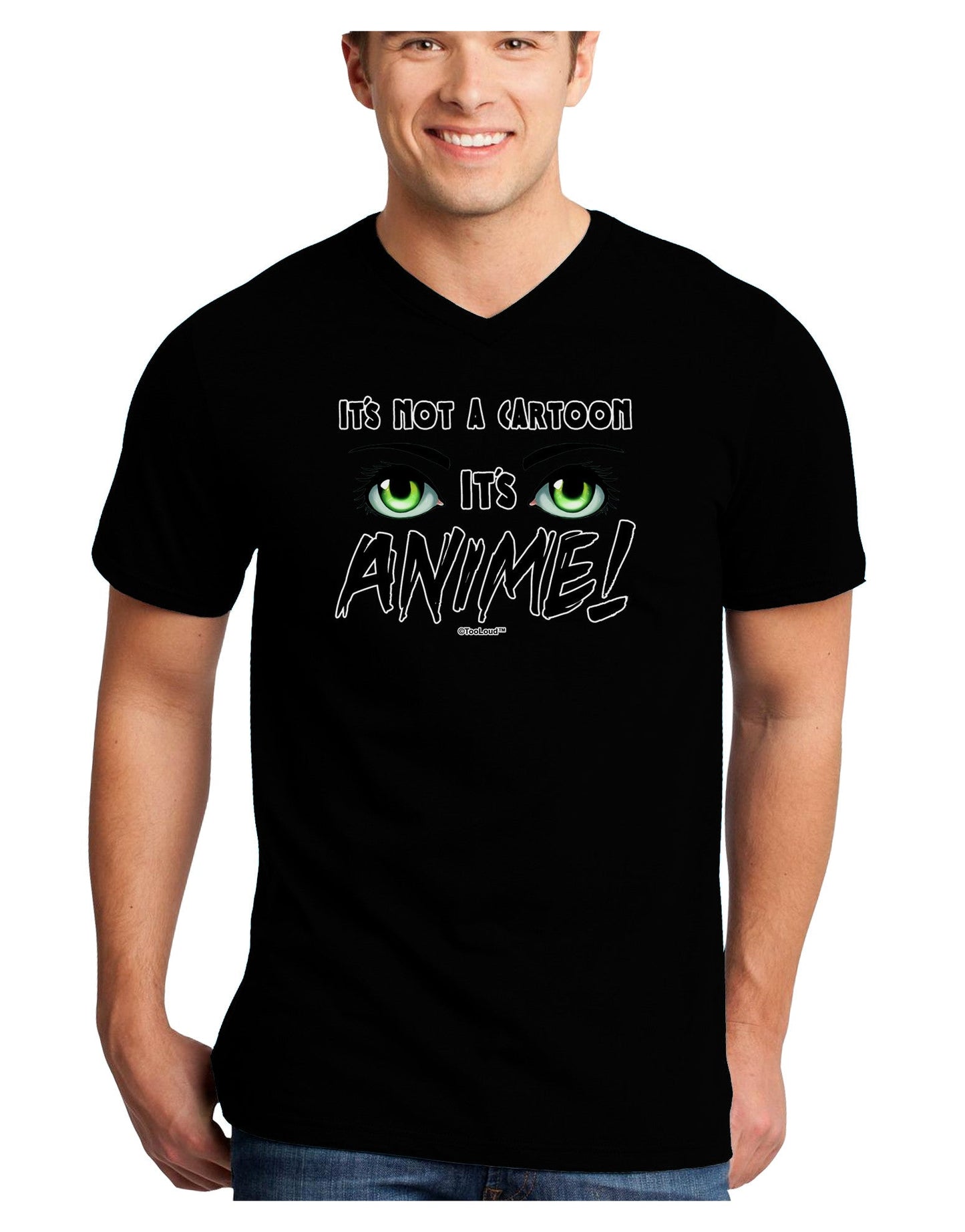 Not A Cartoon Eyes Green Adult Dark V-Neck T-Shirt-TooLoud-Black-Small-Davson Sales