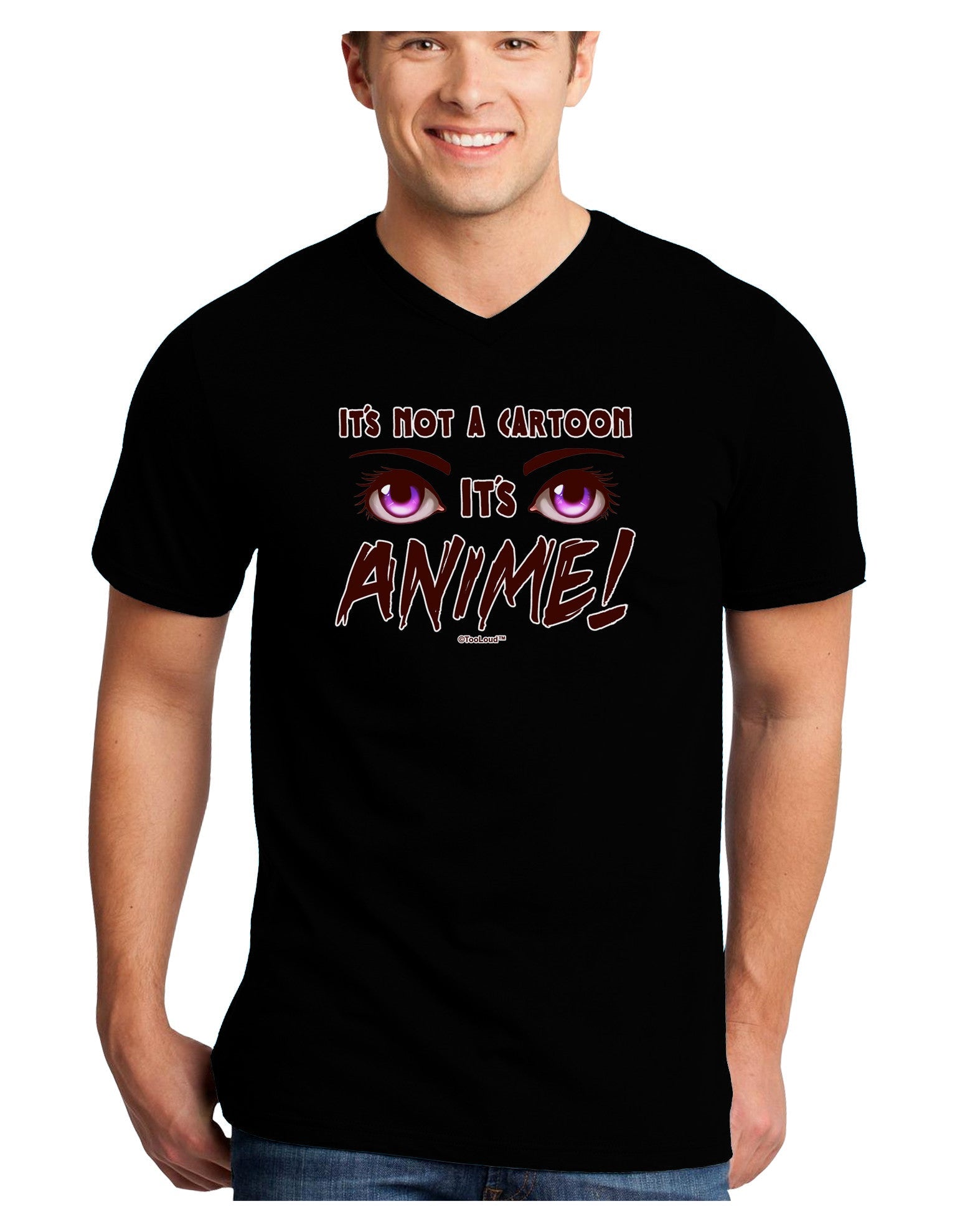Not A Cartoon Eyes Magenta Adult Dark V-Neck T-Shirt-TooLoud-Black-Small-Davson Sales