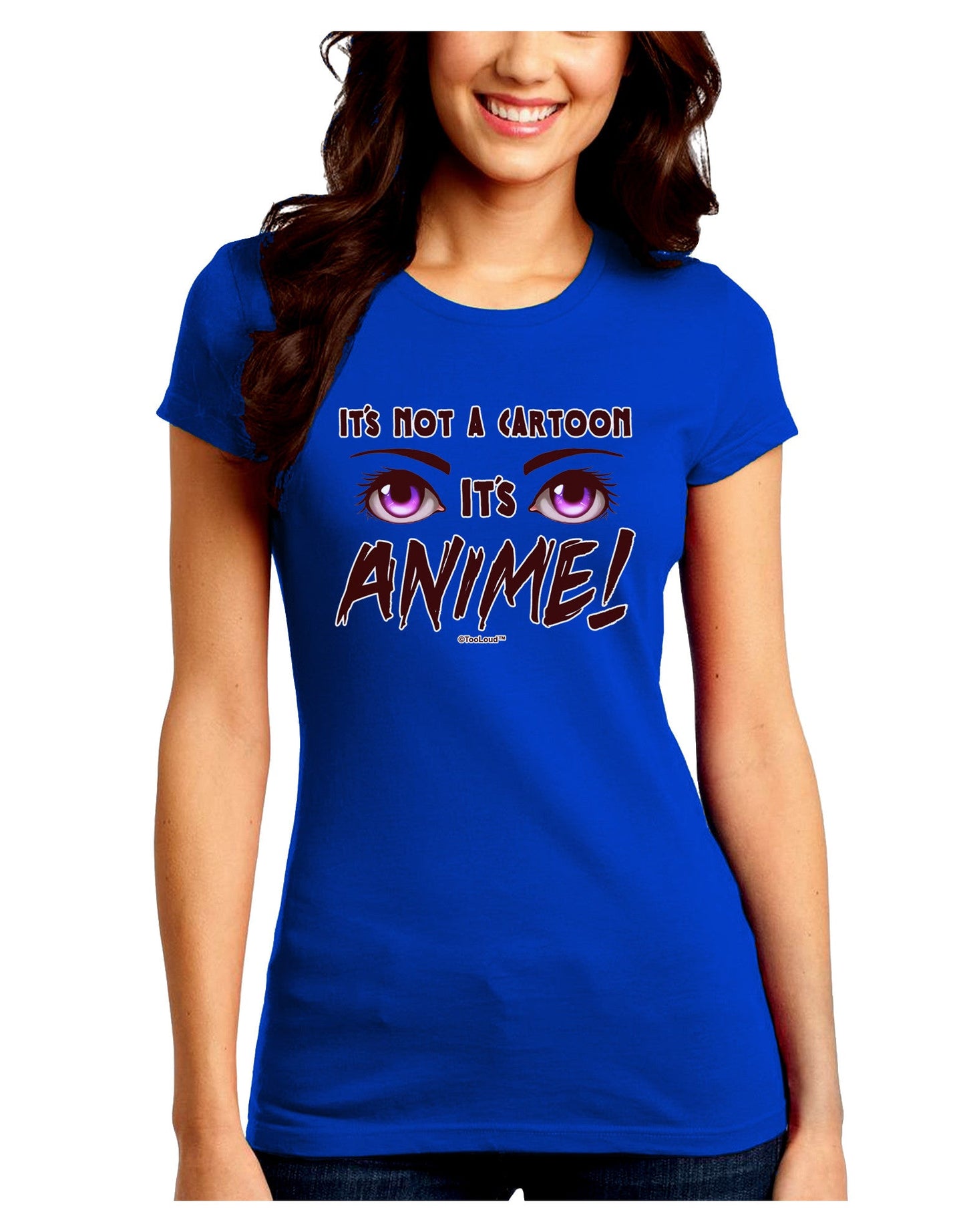 Not A Cartoon Eyes Magenta Juniors Petite Crew Dark T-Shirt-T-Shirts Juniors Tops-TooLoud-Royal-Blue-Juniors Fitted Small-Davson Sales