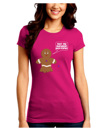 Not My Gumdrop Buttons Gingerbread Man Christmas Juniors Crew Dark T-Shirt-T-Shirts Juniors Tops-TooLoud-Hot-Pink-Juniors Fitted Small-Davson Sales