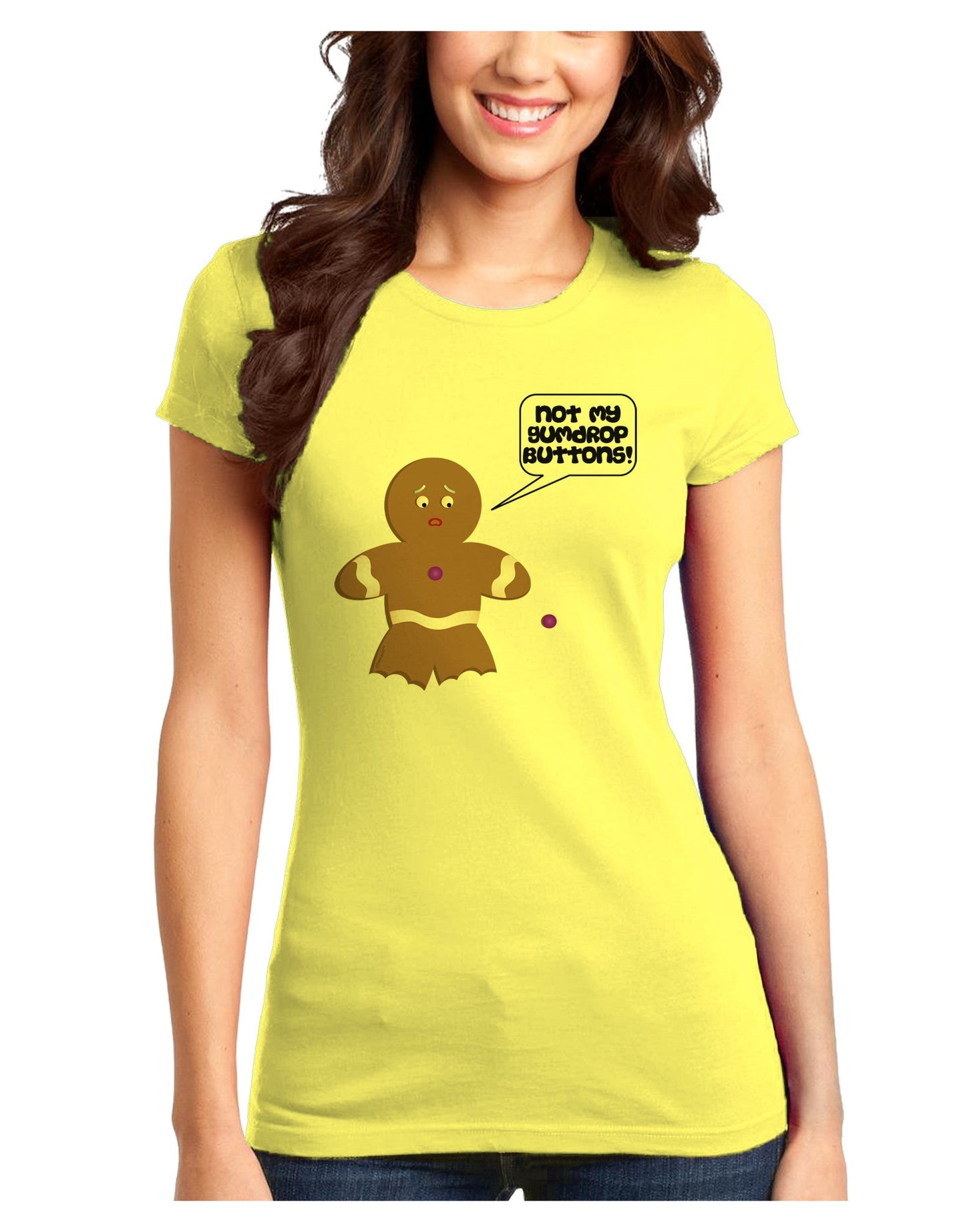 Not My Gumdrop Buttons Gingerbread Man Christmas Juniors T-Shirt-Womens Juniors T-Shirt-TooLoud-Yellow-Juniors Fitted XS-Davson Sales