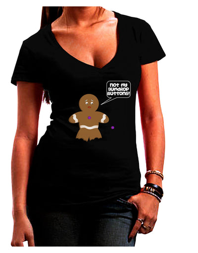 Not My Gumdrop Buttons Gingerbread Man Christmas Juniors V-Neck Dark T-Shirt-Womens V-Neck T-Shirts-TooLoud-Black-Juniors Fitted Small-Davson Sales