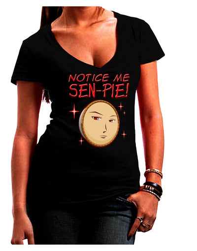 Notice Me Sen-pie Juniors V-Neck Dark T-Shirt-Womens V-Neck T-Shirts-TooLoud-Black-Juniors Fitted Small-Davson Sales