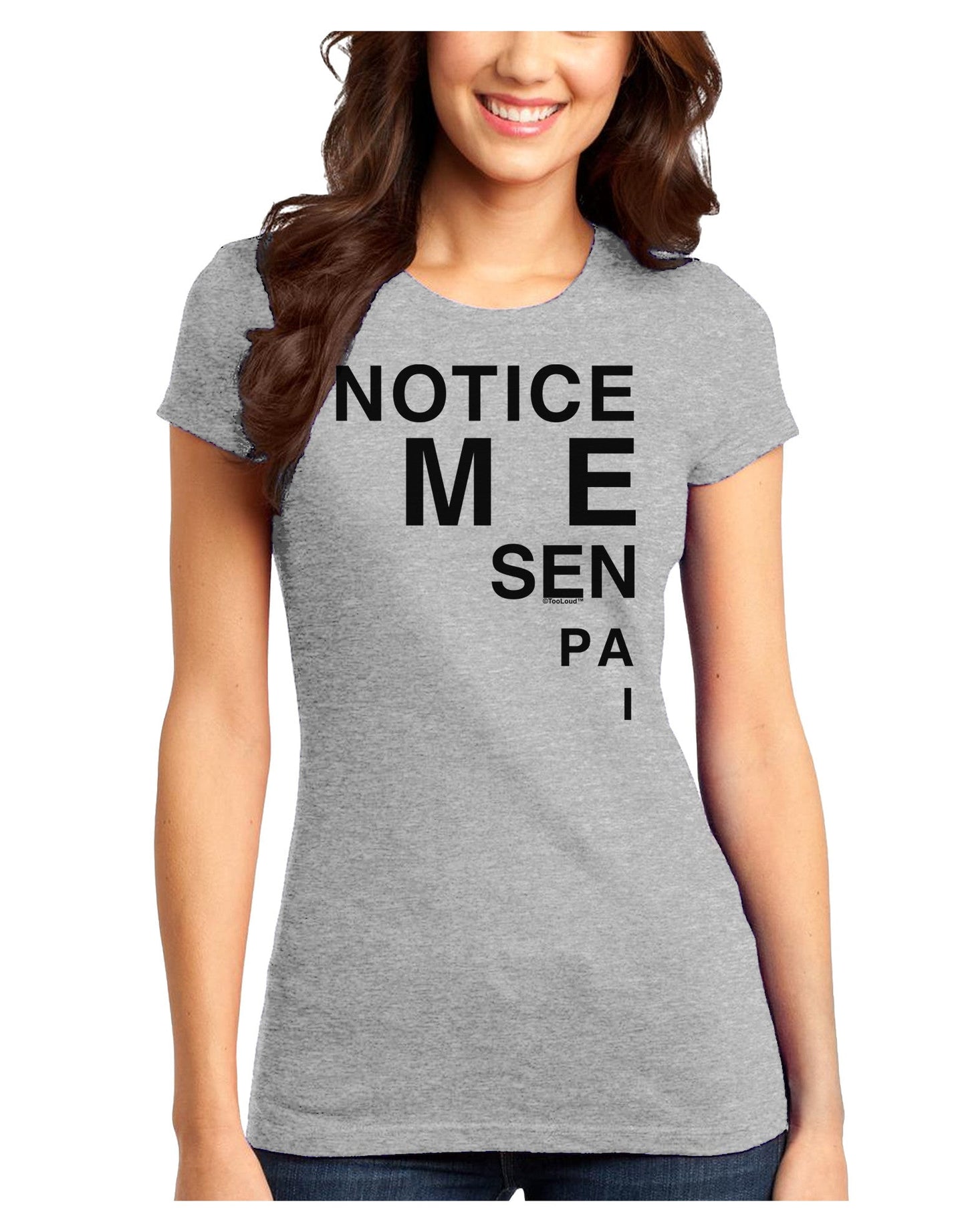 Notice Me Senpai Triangle Text Juniors T-Shirt-Womens Juniors T-Shirt-TooLoud-Ash-Gray-Juniors Fitted X-Small-Davson Sales