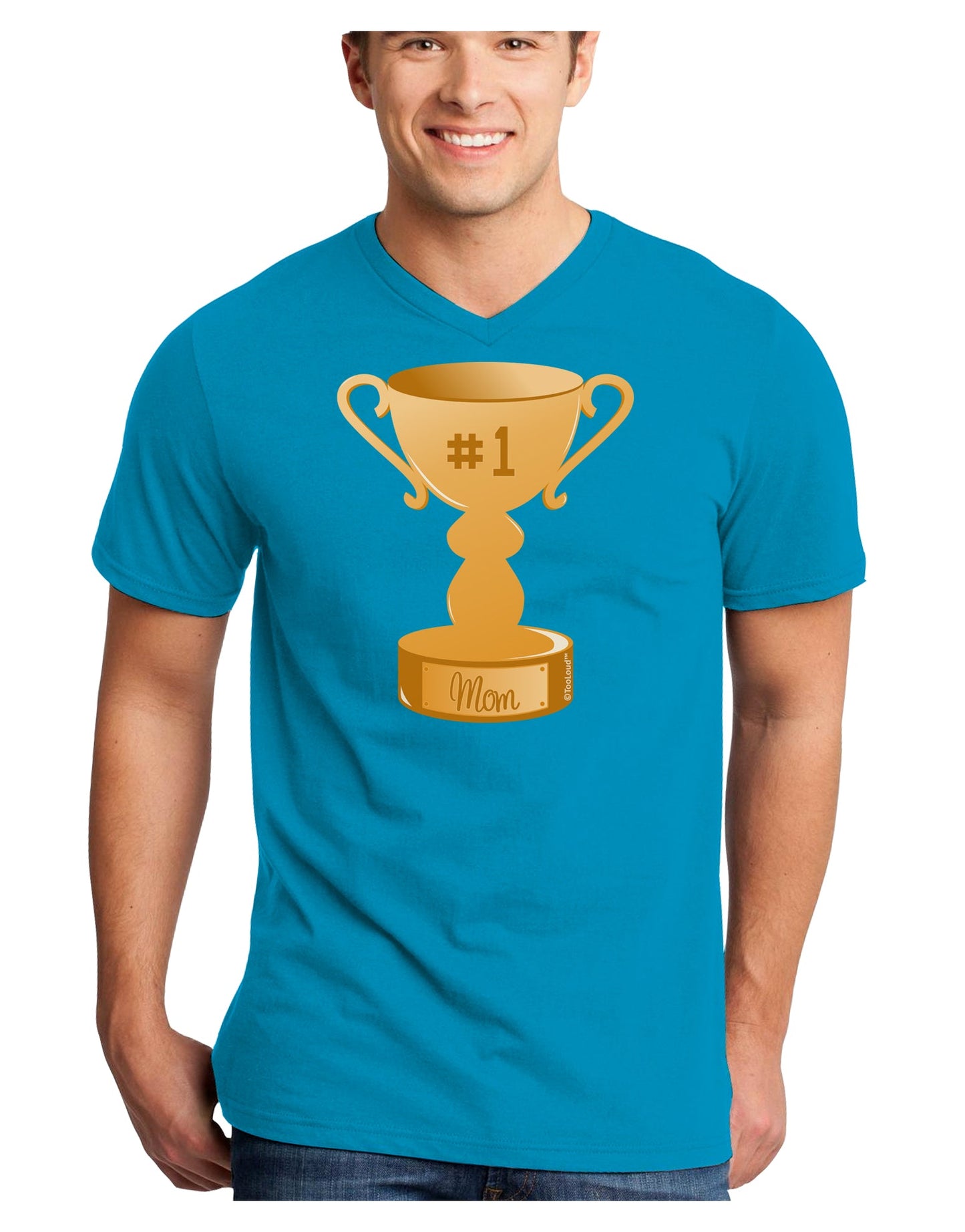 Number One Mom Trophy Adult Dark V-Neck T-Shirt by TooLoud-Mens V-Neck T-Shirt-TooLoud-Turquoise-Small-Davson Sales
