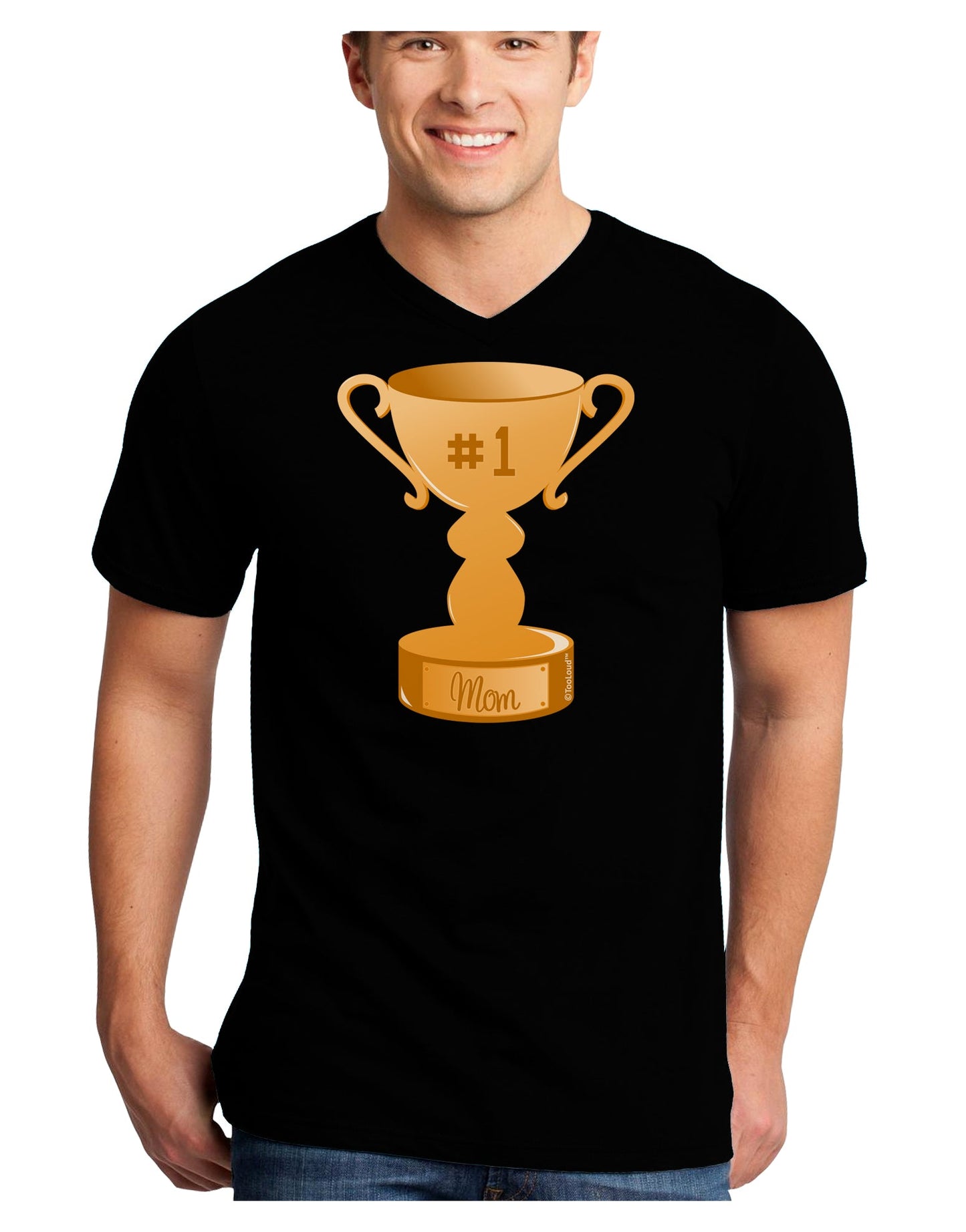 Number One Mom Trophy Adult Dark V-Neck T-Shirt by TooLoud-Mens V-Neck T-Shirt-TooLoud-Black-Small-Davson Sales