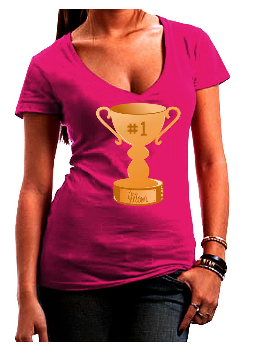 Number One Mom Trophy Juniors V-Neck Dark T-Shirt by TooLoud-Womens V-Neck T-Shirts-TooLoud-Black-Juniors Fitted Small-Davson Sales