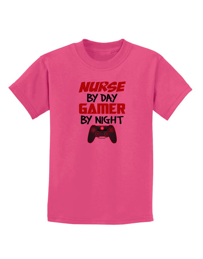 Nurse By Day Gamer By Night Childrens T-Shirt-Childrens T-Shirt-TooLoud-Sangria-X-Small-Davson Sales