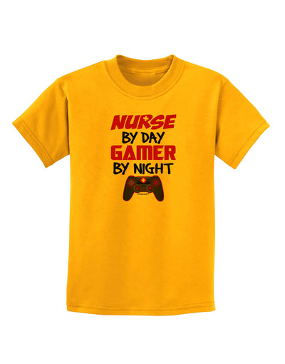 Nurse By Day Gamer By Night Childrens T-Shirt-Childrens T-Shirt-TooLoud-Gold-X-Small-Davson Sales