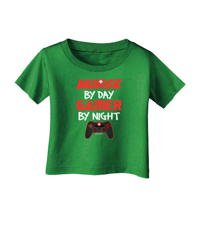 Nurse By Day Gamer By Night Infant T-Shirt Dark-Infant T-Shirt-TooLoud-Clover-Green-06-Months-Davson Sales