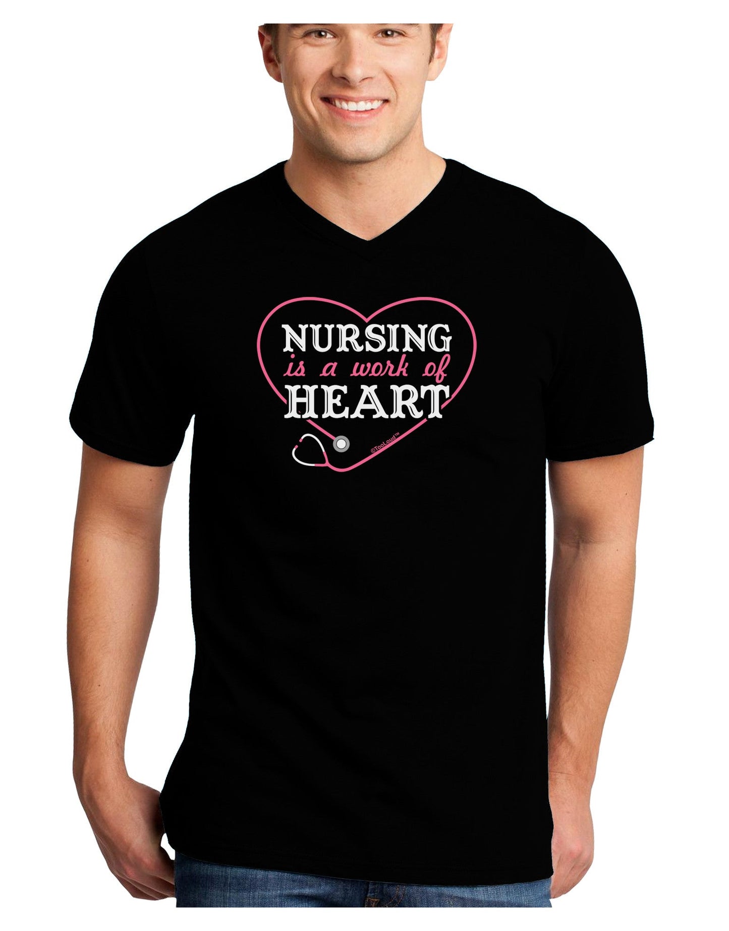 Nursing Is A Work Of Heart Adult Dark V-Neck T-Shirt-TooLoud-Black-Small-Davson Sales