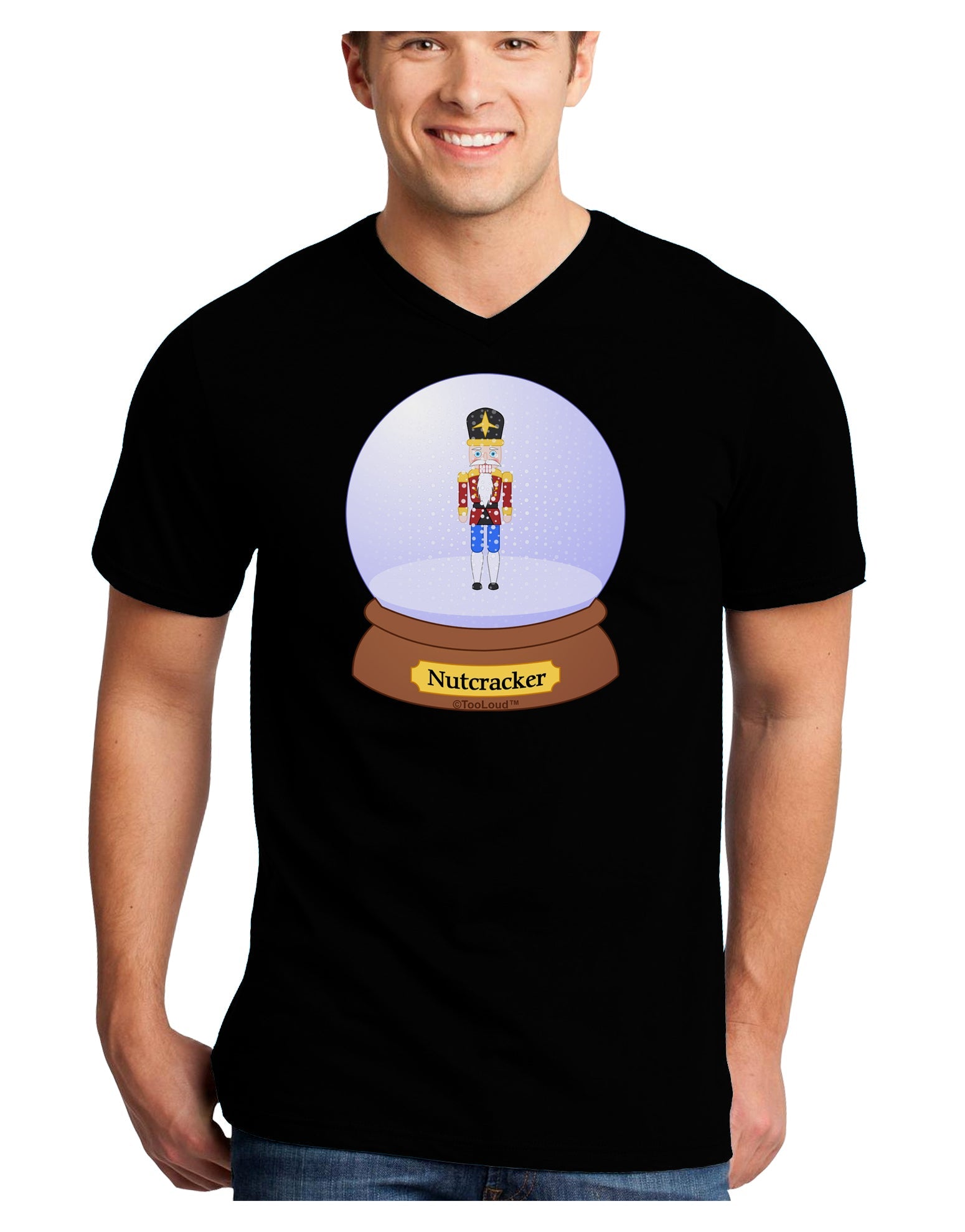Nutcracker Snow Globe - Red Gold Black Adult Dark V-Neck T-Shirt by TooLoud-Mens V-Neck T-Shirt-TooLoud-Black-Small-Davson Sales