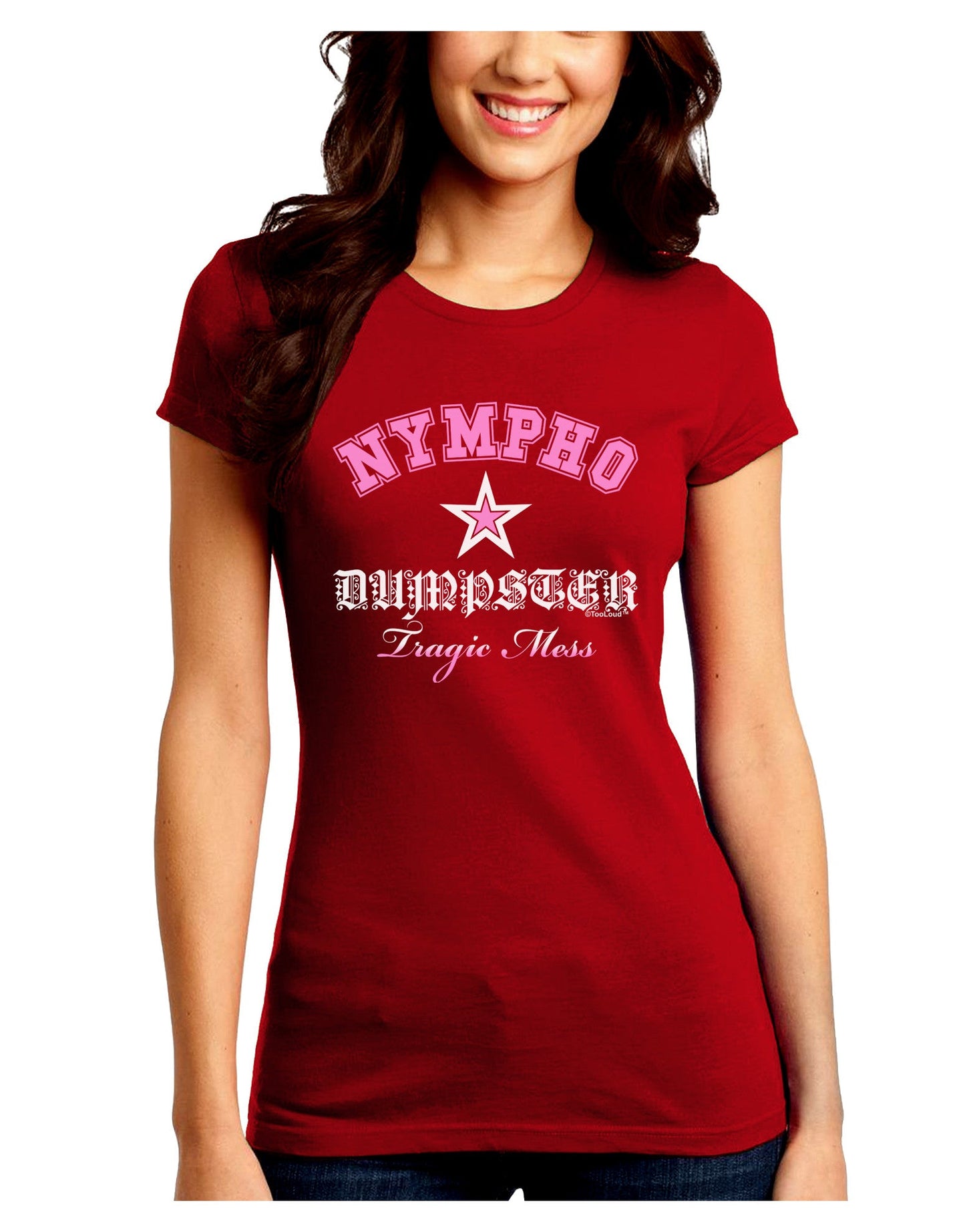 Nympho Dumpster Tragic Mess Juniors Petite Crew Dark T-Shirt-T-Shirts Juniors Tops-TooLoud-Red-Juniors Fitted Small-Davson Sales