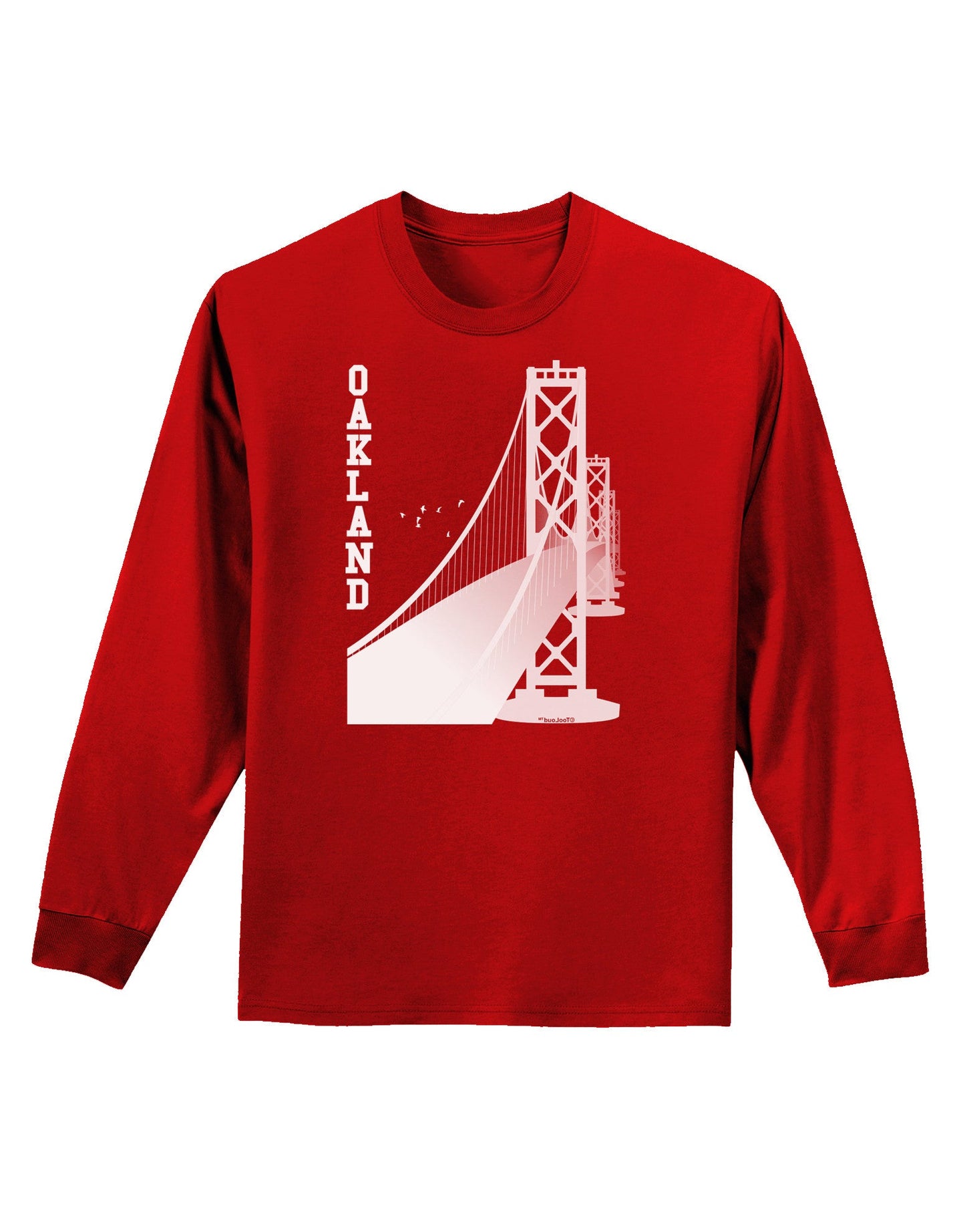 Oakland Text Bay Bridge Adult Long Sleeve Dark T-Shirt-TooLoud-Red-Small-Davson Sales