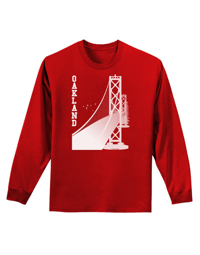 Oakland Text Bay Bridge Adult Long Sleeve Dark T-Shirt-TooLoud-Red-Small-Davson Sales