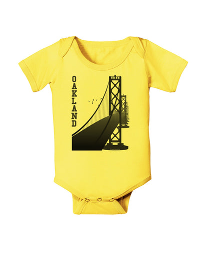 Oakland Text Bay Bridge Baby Romper Bodysuit-Baby Romper-TooLoud-Yellow-06-Months-Davson Sales