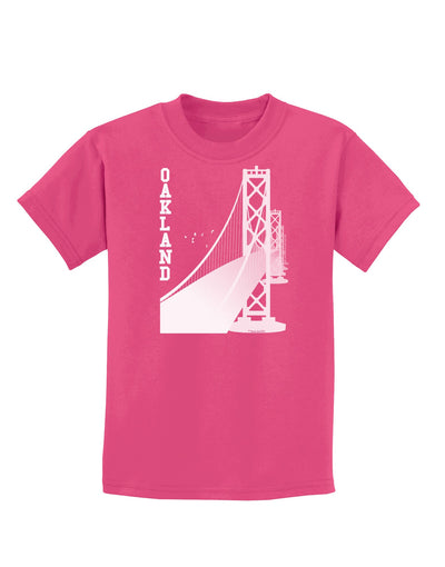 Oakland Text Bay Bridge Childrens Dark T-Shirt-Childrens T-Shirt-TooLoud-Sangria-X-Small-Davson Sales