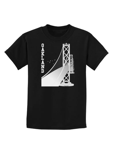 Oakland Text Bay Bridge Childrens Dark T-Shirt-Childrens T-Shirt-TooLoud-Black-X-Small-Davson Sales