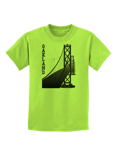 Oakland Text Bay Bridge Childrens T-Shirt-Childrens T-Shirt-TooLoud-Lime-Green-X-Small-Davson Sales