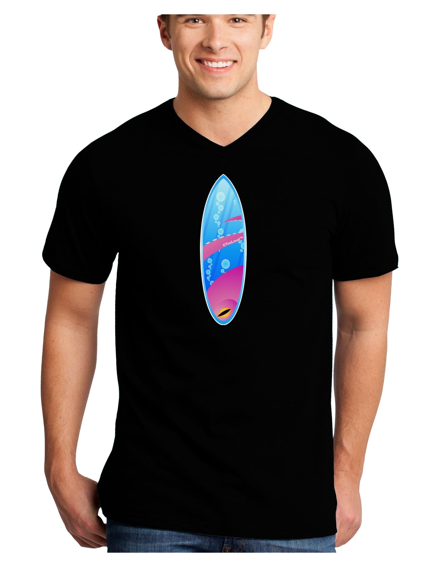 Octopus Surfboard Adult Dark V-Neck T-Shirt by TooLoud-Mens V-Neck T-Shirt-TooLoud-Black-Small-Davson Sales