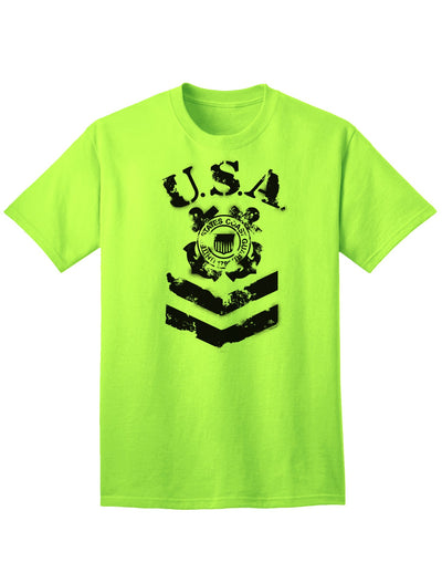 Official USA Military Coast Guard Stencil Logo Adult T-Shirt-Mens T-shirts-TooLoud-Neon-Green-Small-Davson Sales