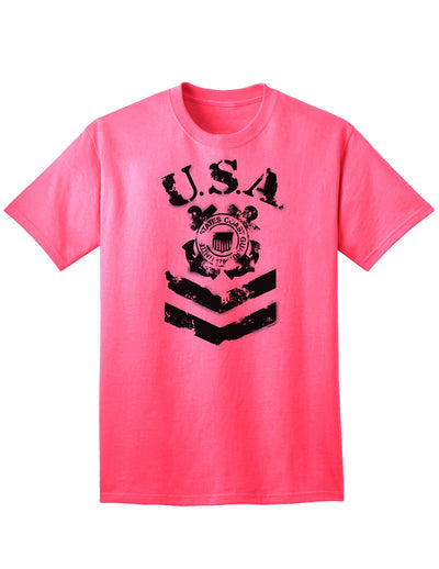 Official USA Military Coast Guard Stencil Logo Adult T-Shirt-Mens T-shirts-TooLoud-Neon-Pink-Small-Davson Sales