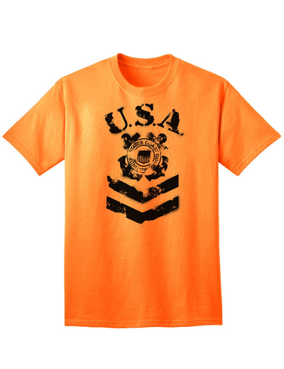 Official USA Military Coast Guard Stencil Logo Adult T-Shirt-Mens T-shirts-TooLoud-Neon-Orange-Small-Davson Sales