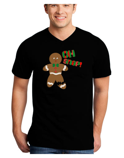 Oh Snap Gingerbread Man Christmas Adult Dark V-Neck T-Shirt-TooLoud-Black-Small-Davson Sales