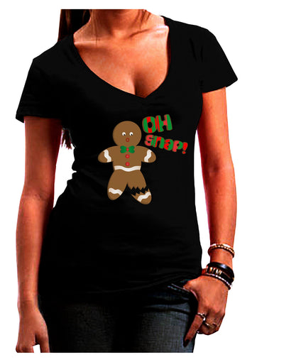 Oh Snap Gingerbread Man Christmas Juniors V-Neck Dark T-Shirt-Womens V-Neck T-Shirts-TooLoud-Black-Juniors Fitted Small-Davson Sales