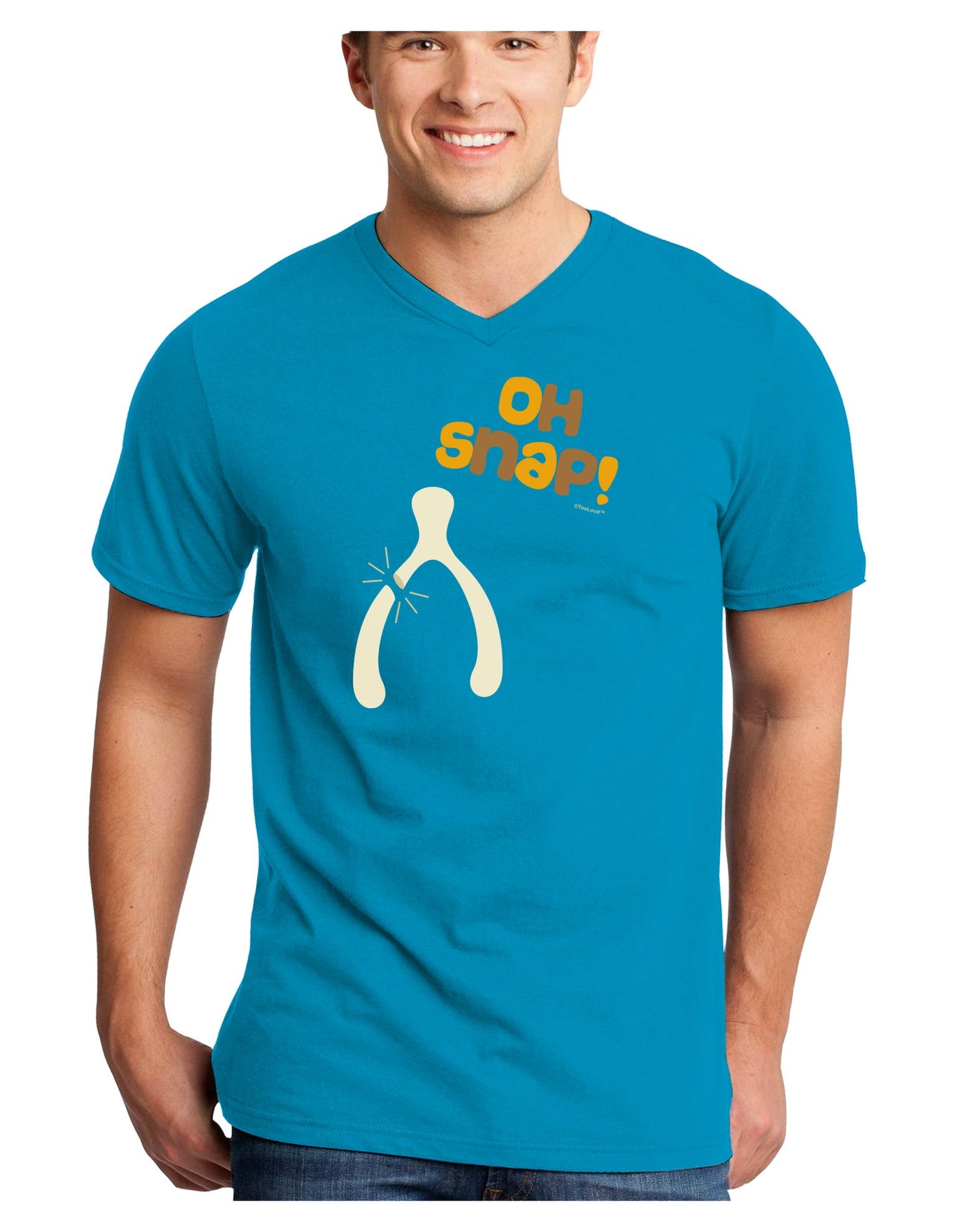 Oh Snap Wishbone - Thanksgiving Adult Dark V-Neck T-Shirt-TooLoud-Turquoise-Small-Davson Sales
