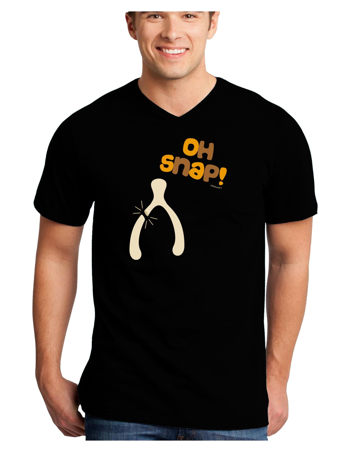 Oh Snap Wishbone - Thanksgiving Adult Dark V-Neck T-Shirt-TooLoud-Black-Small-Davson Sales