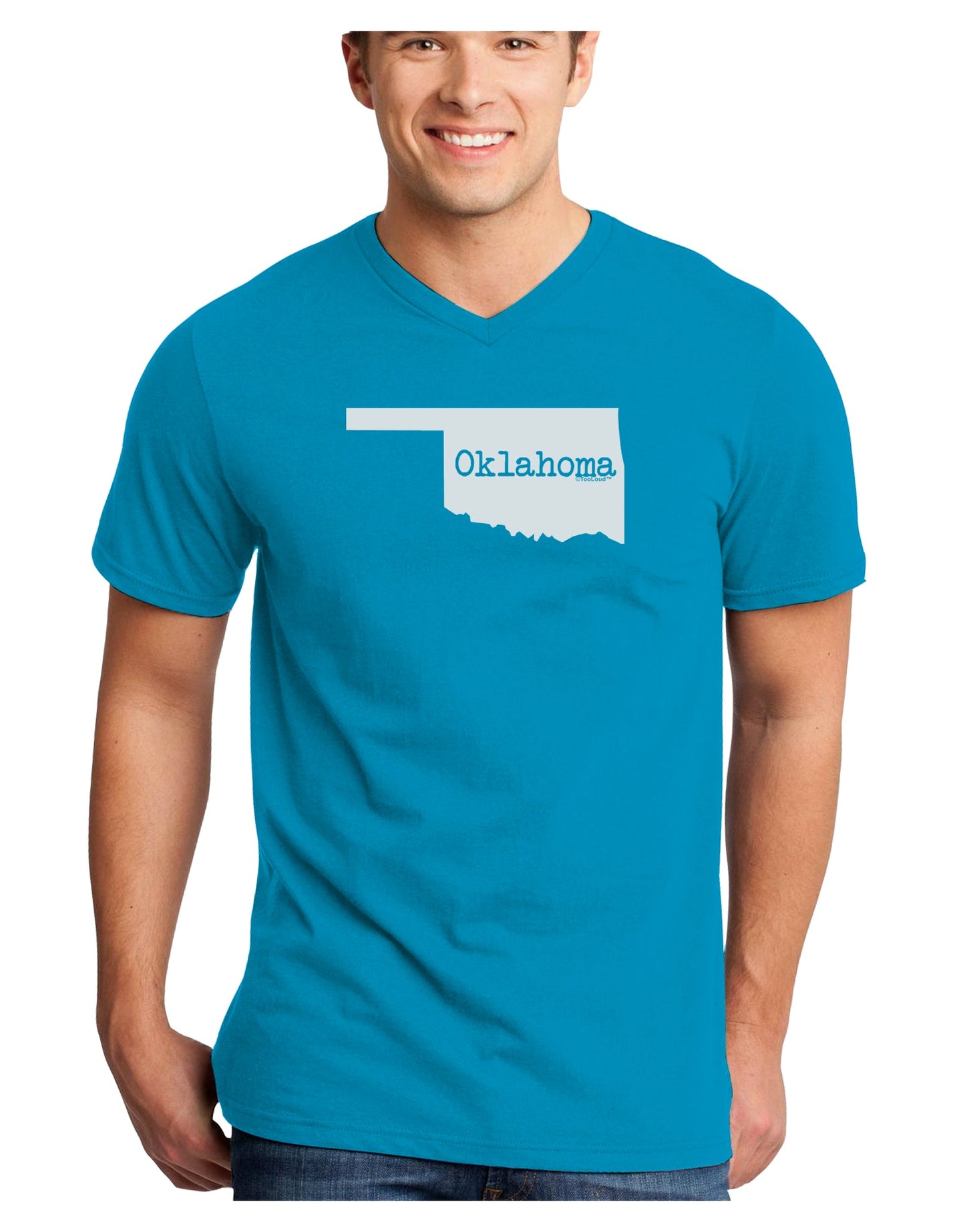 Oklahoma - United States Shape Adult Dark V-Neck T-Shirt by TooLoud-Mens V-Neck T-Shirt-TooLoud-Turquoise-Small-Davson Sales