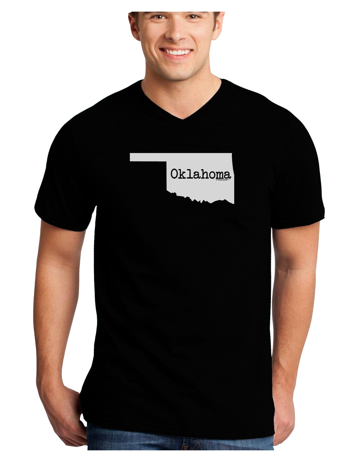 Oklahoma - United States Shape Adult Dark V-Neck T-Shirt by TooLoud-Mens V-Neck T-Shirt-TooLoud-Black-Small-Davson Sales