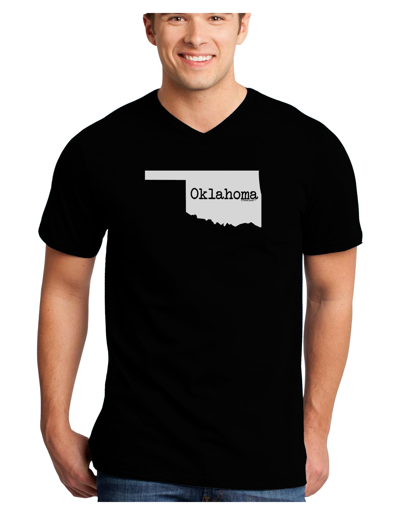 Oklahoma - United States Shape Adult Dark V-Neck T-Shirt by TooLoud-Mens V-Neck T-Shirt-TooLoud-Black-Small-Davson Sales