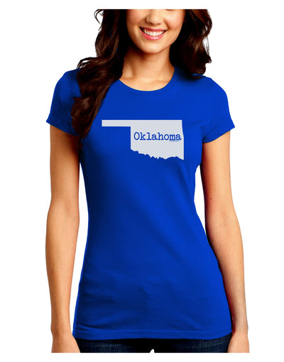 Oklahoma - United States Shape Juniors Crew Dark T-Shirt by TooLoud-T-Shirts Juniors Tops-TooLoud-Royal-Blue-Juniors Fitted Small-Davson Sales