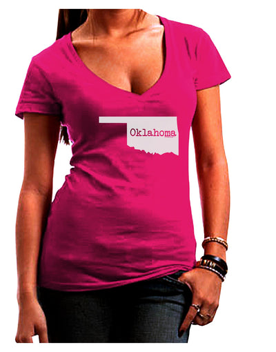 Oklahoma - United States Shape Juniors V-Neck Dark T-Shirt by TooLoud-Womens V-Neck T-Shirts-TooLoud-Hot-Pink-Juniors Fitted Small-Davson Sales