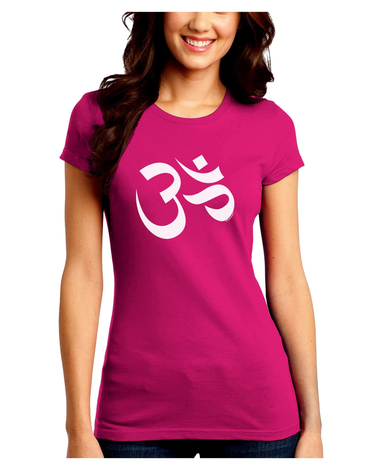 Om Symbol Juniors Petite Crew Dark T-Shirt-T-Shirts Juniors Tops-TooLoud-Hot-Pink-Juniors Fitted Small-Davson Sales