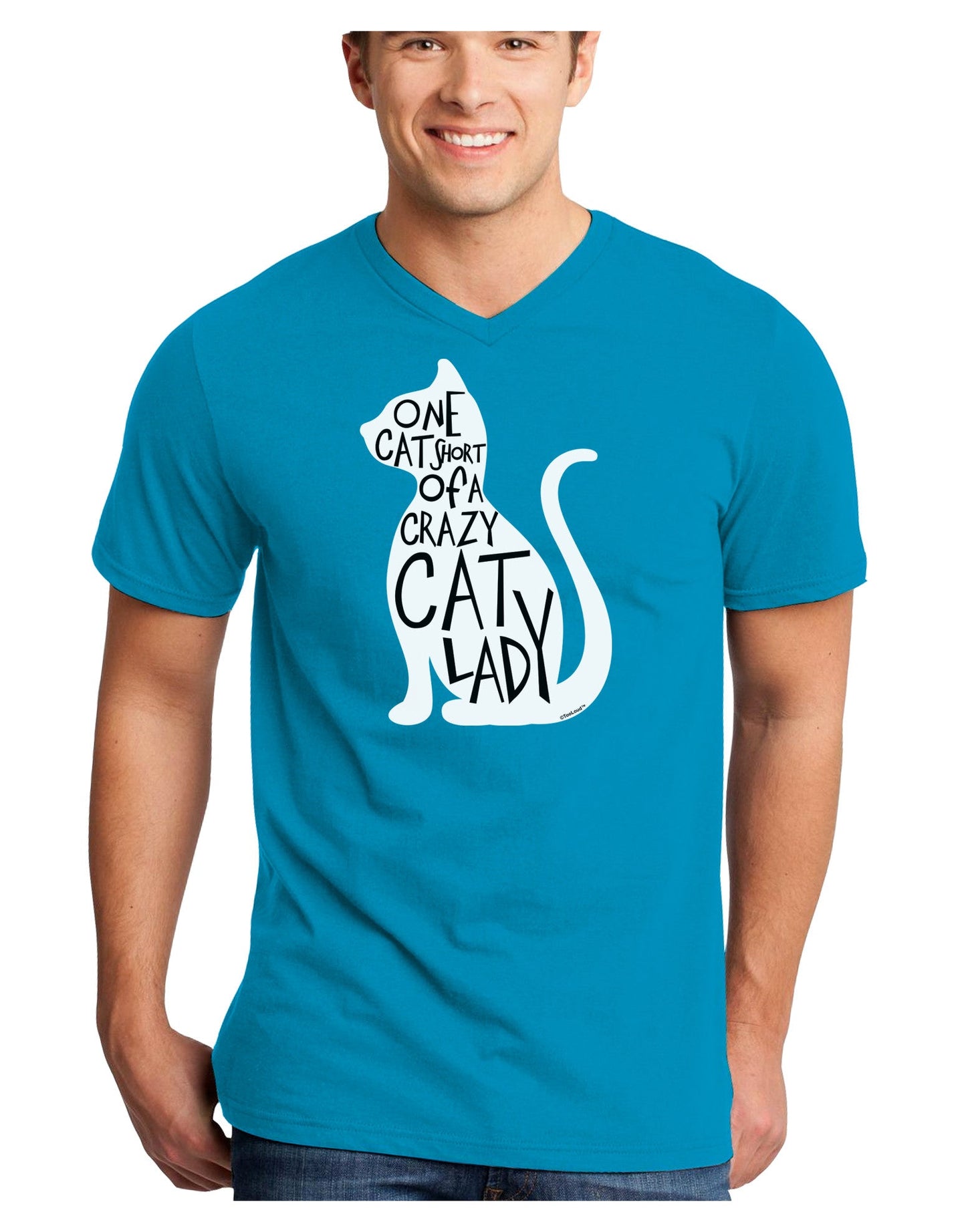 One Cat Short Of A Crazy Cat Lady Adult Dark V-Neck T-Shirt-TooLoud-Turquoise-Small-Davson Sales