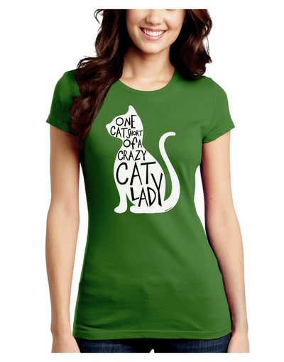 One Cat Short Of A Crazy Cat Lady Juniors Crew Dark T-Shirt-T-Shirts Juniors Tops-TooLoud-Kiwi-Green-Juniors Fitted Small-Davson Sales