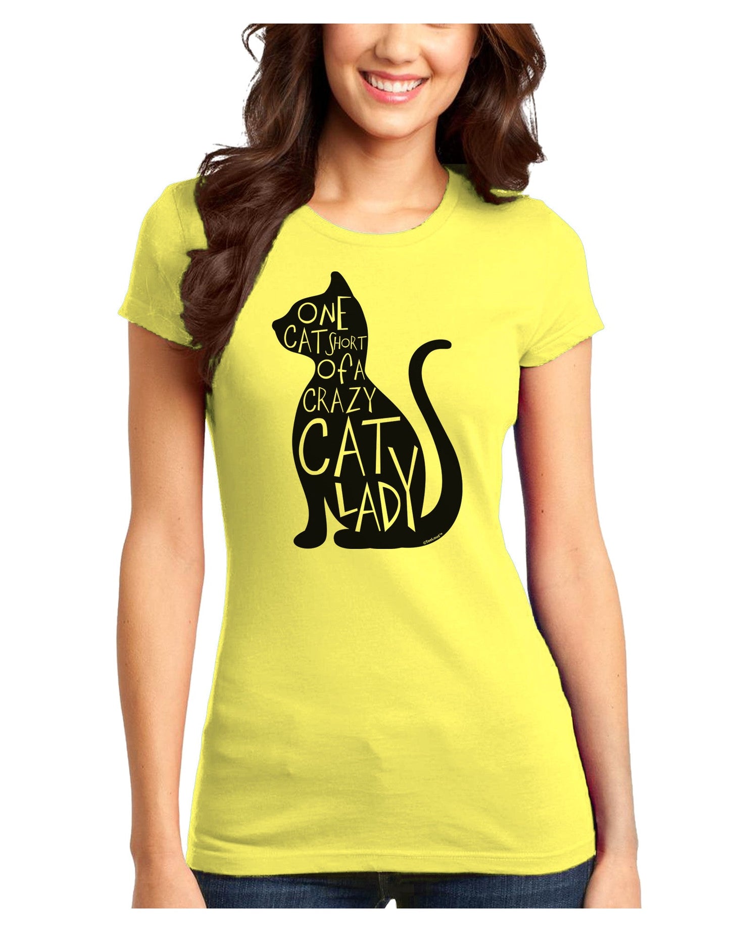 One Cat Short Of A Crazy Cat Lady Juniors T-Shirt-Womens Juniors T-Shirt-TooLoud-Yellow-Juniors Fitted X-Small-Davson Sales